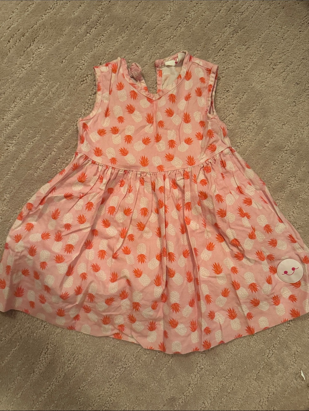 Girls Pink Pineapple Print Sleeveless Dress